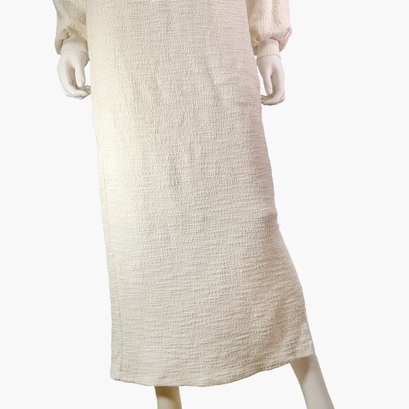 DOLAN Long-Sleeve Jacqueline Belted Midaxi Pencil Dress (Ivory | Size S) - Picture 8 of 12